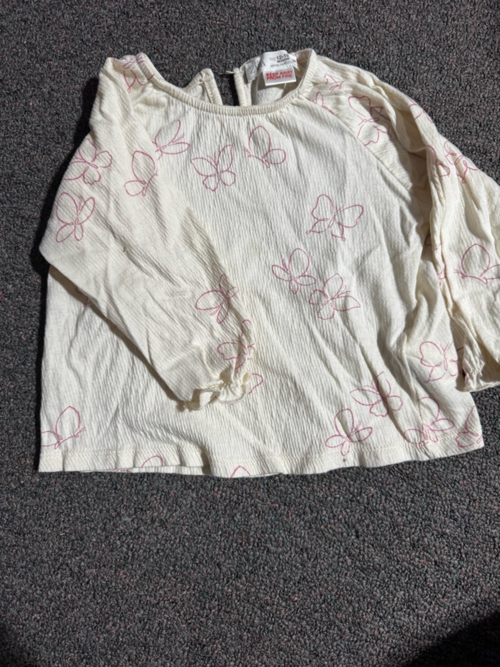 Zara Cream Long-Sleeve Top with Pink Butterfly Print